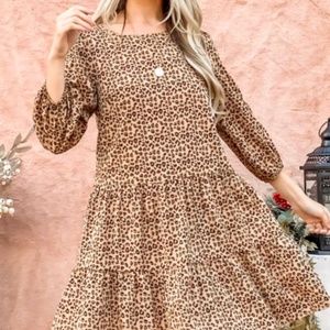 Central Park Views Leopard Shift Dress In Brown